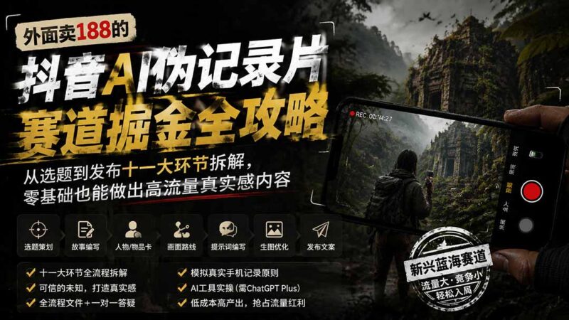 外面卖188的抖音AI伪记录片赛道掘金全攻略；从选题到发布十一大环节拆解，零基础也能做出高流量真实感内容-网创在线