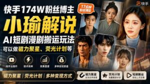 （20109期）快手174W粉丝博主小瑜解说AI短剧漫剧搬运玩法，可以做磁力聚星、荧光计划等-网创在线