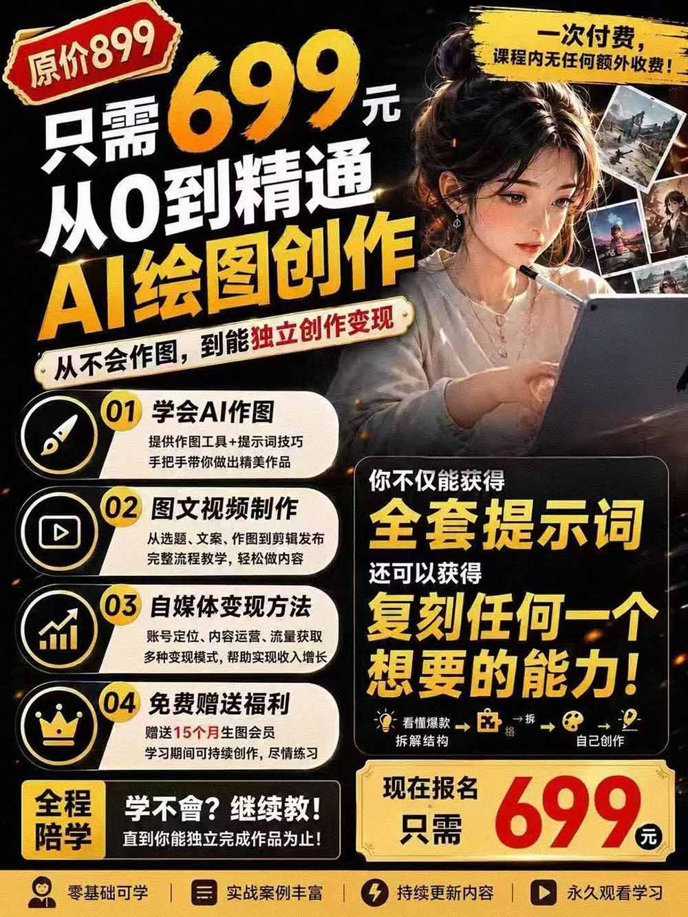 图片[3]-外面卖699元的抖音10W粉博主AI绘图实战课：提示词+爆款复刻+漫画创作+封面设计，从0掌握AI作图与变现完整流程