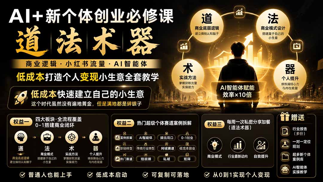 图片[2]-AI+新个体创业必修课｜道法术器｜商业逻辑·小红书流量·AI智能体｜低成本打造个人变现小生意全套教学