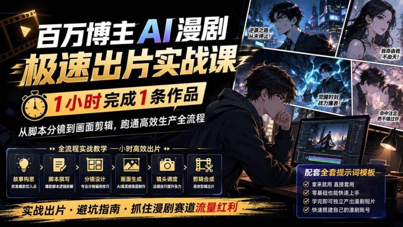 (20173期)百万博主AI漫剧极速出片实战课:1小时产出条作品,从脚本分镜到画面剪辑,跑通高效生产全流程-网创在线