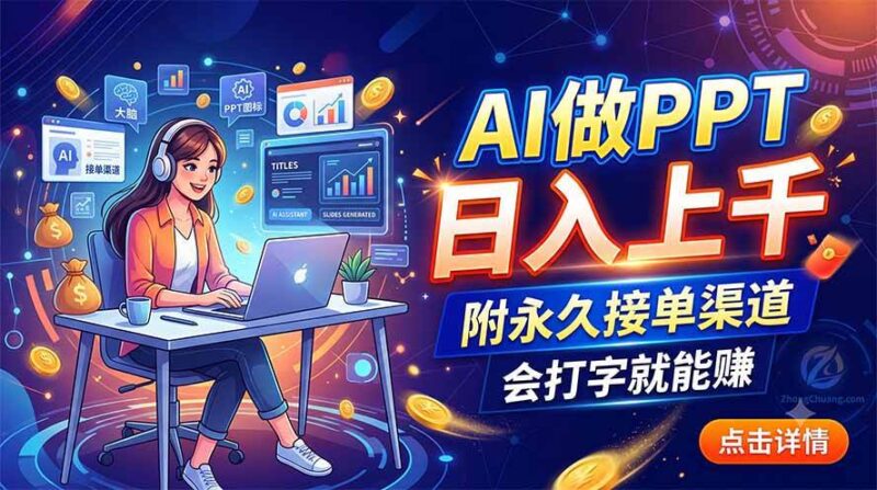 （19644期）AI做PPT日入上千，附永久接单渠道，会打字就能赚