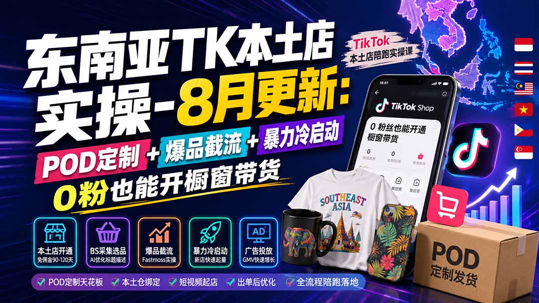 图片[1]-东南亚TK本土店实操-8月更新：POD定制+爆品截流+暴力冷启动，0粉也能开橱窗带货