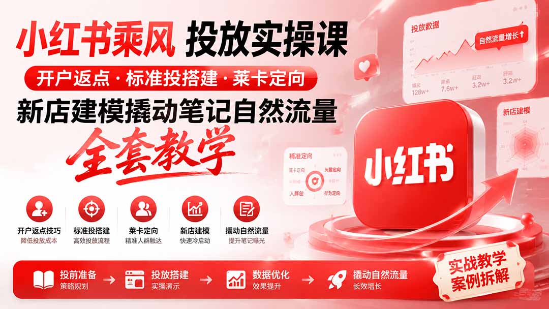 图片[2]-小红书乘风投放-100分钟实操课｜开户返点·标准投搭建·莱卡定向，新店建模撬动笔记自然流量全套教学