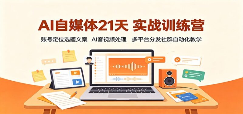 AI自媒体21天实战训练营：账号定位选题文案，AI音视频处理，多平台分发社群自动化教学-网创在线