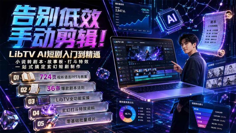 告别低效手动剪辑!LibTV AI短剧入门到精通,小说转剧本方法,故事板打斗特效一站式搞定玄幻短剧制作-网创在线