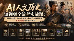 AI人文历史短视频全流程实战课:从爆款选题、剧本分镜到人物资产与视频剪辑,系统跑通内容创作流程-网创在线