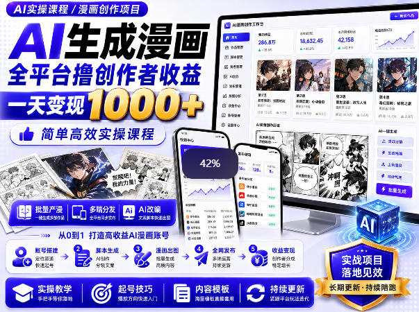 AI生成漫画全平台撸创作者收益内部课程，实操最高单日变现1k+-网创在线