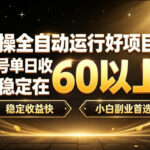 实操全自动运行好项目，单号单日收益稳定在60以上，稳定收益快，小白副业首选【揭秘】-网创在线