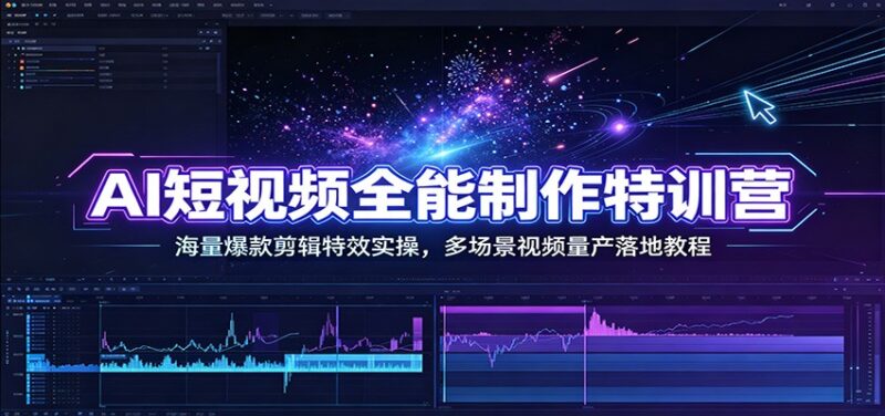 AI短视频全能制作特训营:海量爆款剪辑特效实操,多场景视频量产落地教程-网创在线