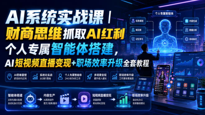 AI系统实战课｜财商思维抓取AI红利｜个人专属智能体搭建，AI短视频直播变现+职场效率升级全套教程-网创在线