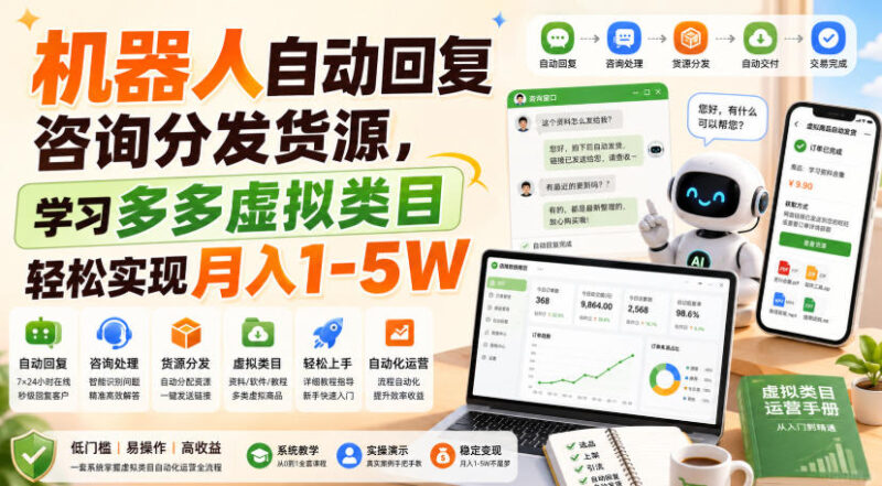 机器人自动回复咨询分发货源,学习多多虚拟类目轻松实现月入1-5W【揭秘】-网创在线