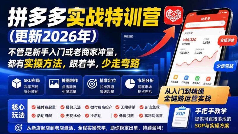 (20158期)拼多多实战特训营(更新26年0831):不管是新手入门或老商家冲量,都有实操方法,跟着学,少走弯路-网创在线
