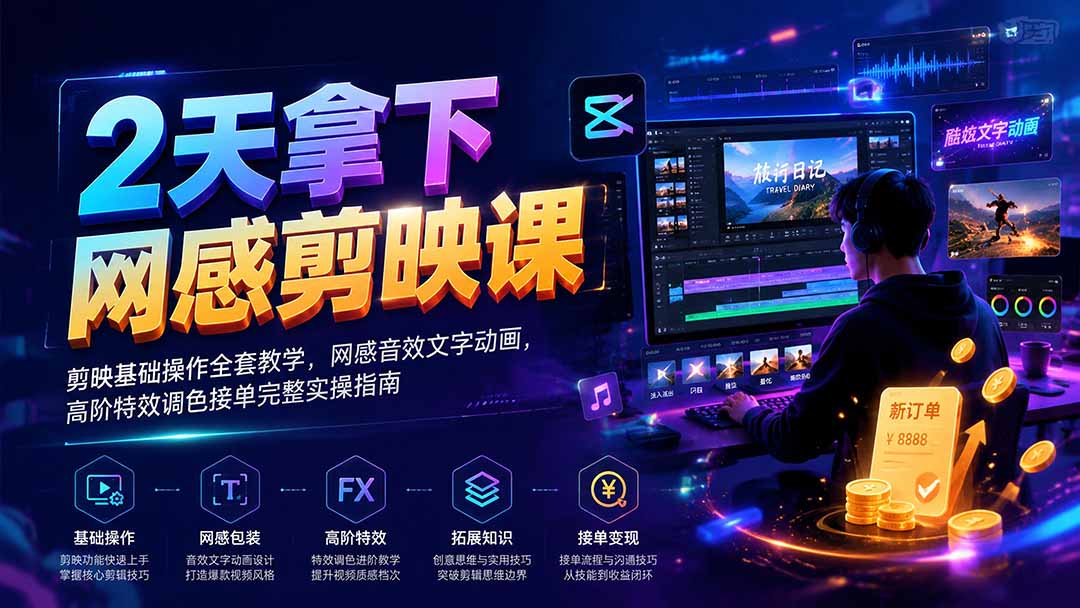图片[1]-2天拿下网感剪辑课｜剪映基础操作全套教学，网感音效文字动画，高阶特效调色接单完整实操指南