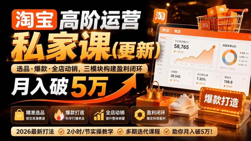 （19726期）淘宝高阶运营私家课（更新26年4月18）：选品、爆款、全店动销，三模块构建盈利闭环，月入破5万