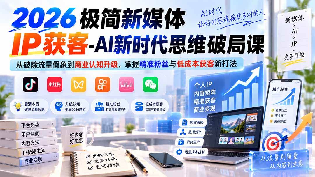 （20272期）2026极简新媒体IP获客-AI新时代思维破局课：从破除流量假象到商业认知升级，掌握精准粉丝与低成本获客新打法-网创在线