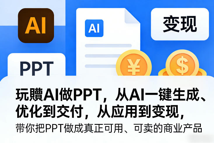 玩賺AI做PPT，从AI一键生成、优化到交付，从应用到变现，带你把PPT做成真正可用、可卖的商业产品（更新0904）-网创在线