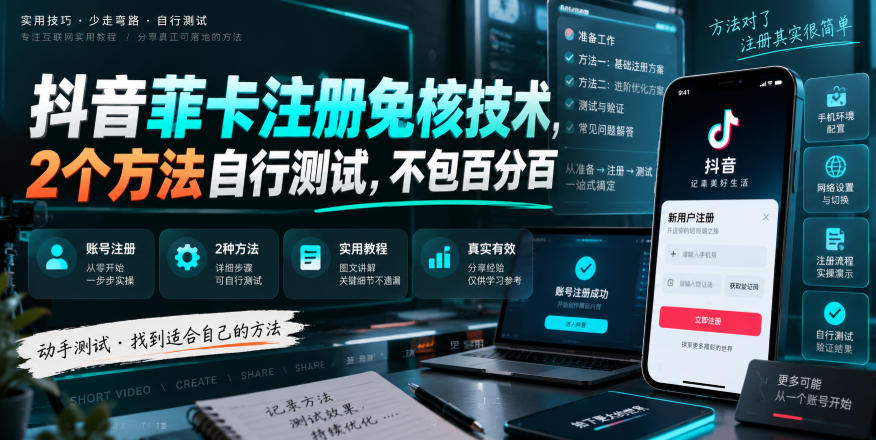 抖音菲卡注册免核技术，2个方法自行测试，不包百分百-网创在线