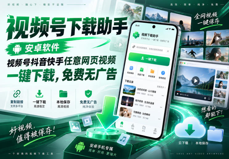 视频号下载助手，安卓软件，视频号抖音快手任意网页视频，一键下载，免费无广告-网创在线