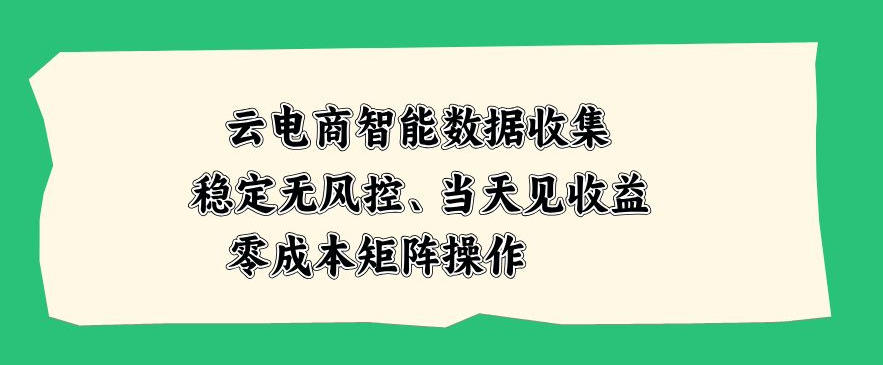 云电商智能数据收集，稳定无风控，当天做当天见收益，零成本矩阵操作【揭秘】-网创在线