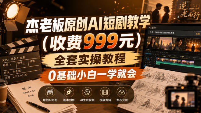 杰老板原创AI短剧教学（收费999元），全套实操教程，0基础小白一学就会，非搬运技术-网创在线