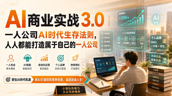 AI商业实战3.0｜一人公司AI时代生存法则，人人都能打造属于自己的一人公司-网创在线