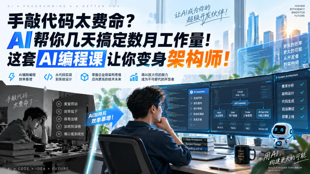 手敲代码太费命？AI帮你几天搞定数月工作量！这套AI编程课让你变身架构师！【原创双语字幕】-网创在线