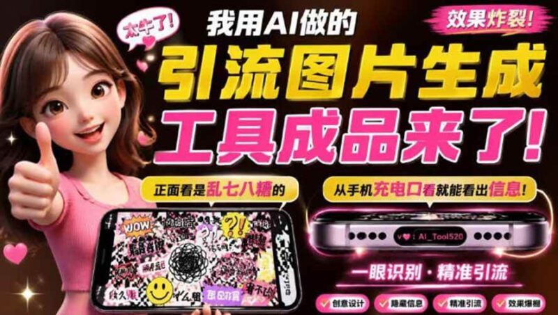 （20182期）自媒体引流工具来了，把你的微信藏到图片中，正面看是乱七八糟的乱码，手机平躺从充电口看就能看出实际内容