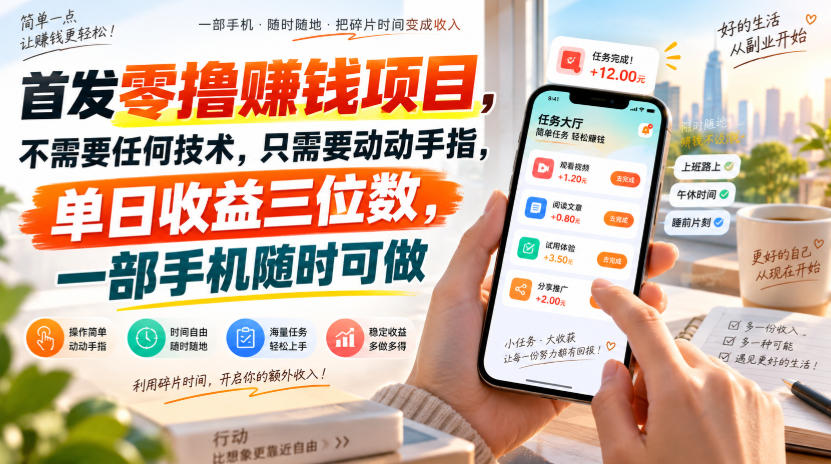 首发零撸賺钱项目，不需要任何技术，只需要动动手指，单日收益三位数，一部手机随时可做【揭秘】-网创在线