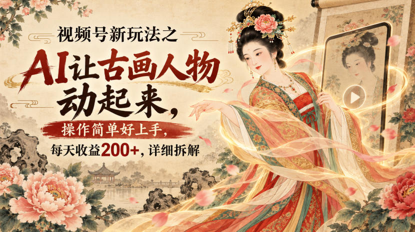 视频号新玩法之AI让古画人物动起来，操作简单好上手，每天收益200+，详细拆解-网创在线