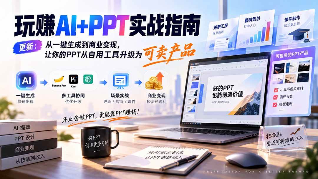 （20247期）玩赚AI+PPT实战指南-更新5月13：从一键生成到商业变现，让你的PPT从自用工具升级为可卖产品-网创在线