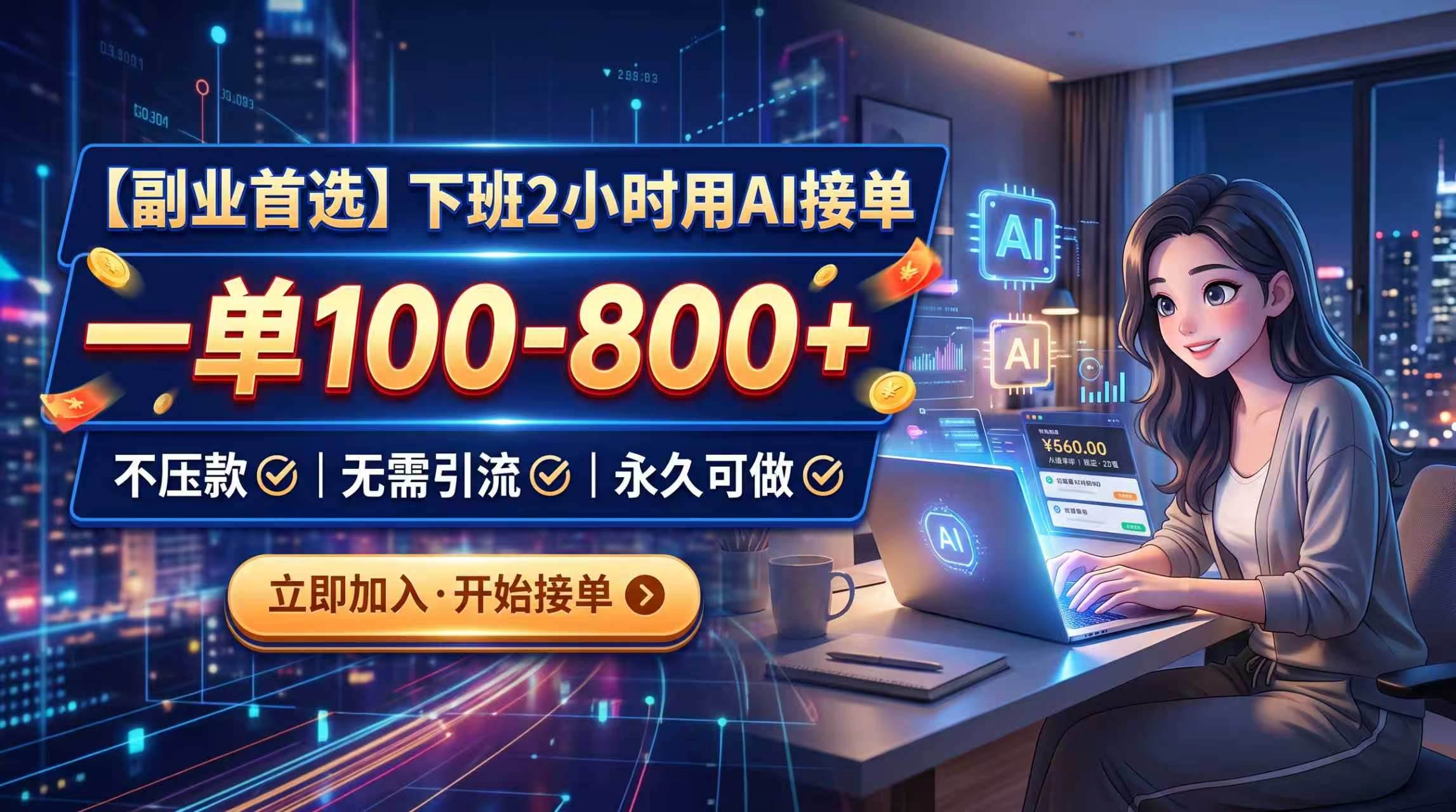 （20243期）下班2小时用AI接单，一单100-800+，不压款，无需引流，永久可做-网创在线