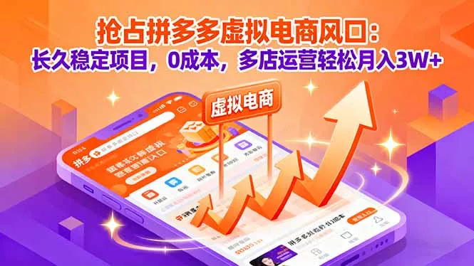 抢占拼多多虚拟电商风口：长久稳定项目，0成本，多店运营轻松月入3W+ - 网创在线