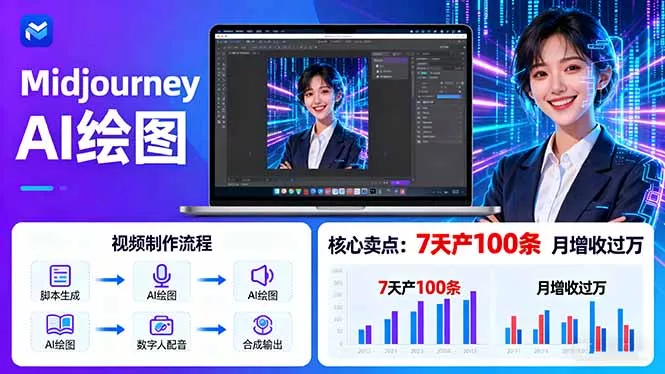 AI绘图照片开口说话视频制作：Midjourney+数字人，7天产100条月增收过万 - 网创在线