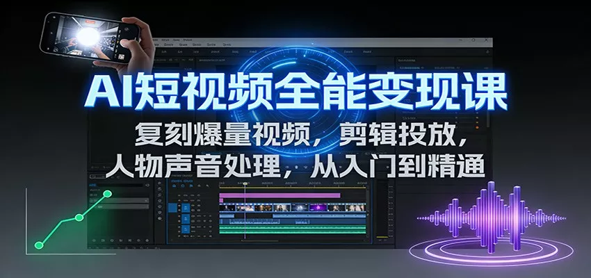 AI短视频全能变现课：复刻爆量视频，剪辑投放，人物声音处理，从入门到精通 - 网创在线
