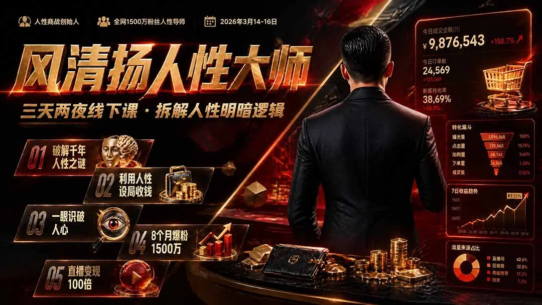 风清扬人性大师-三天两夜3月14-16线下课2026年|拆解人性明暗逻辑,识人避坑,千万粉涨粉+直播百倍变现实战教学 - 网创在线