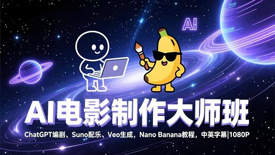 AI电影制作大师班：ChatGPT编剧、Suno配乐、Veo生成，Nano Banana教程，中英字幕|1080P - 网创在线