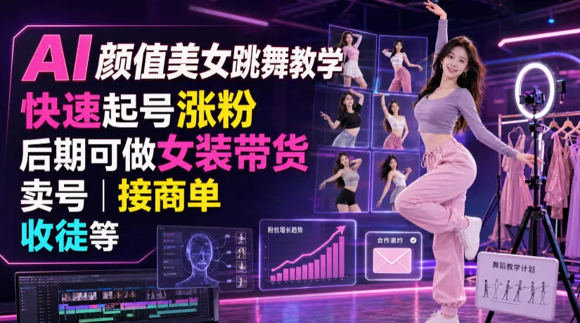 AI颜值美女跳舞教学,快速起号涨粉,后期可做女装带货,卖号,接商单,收徒等 - 网创在线