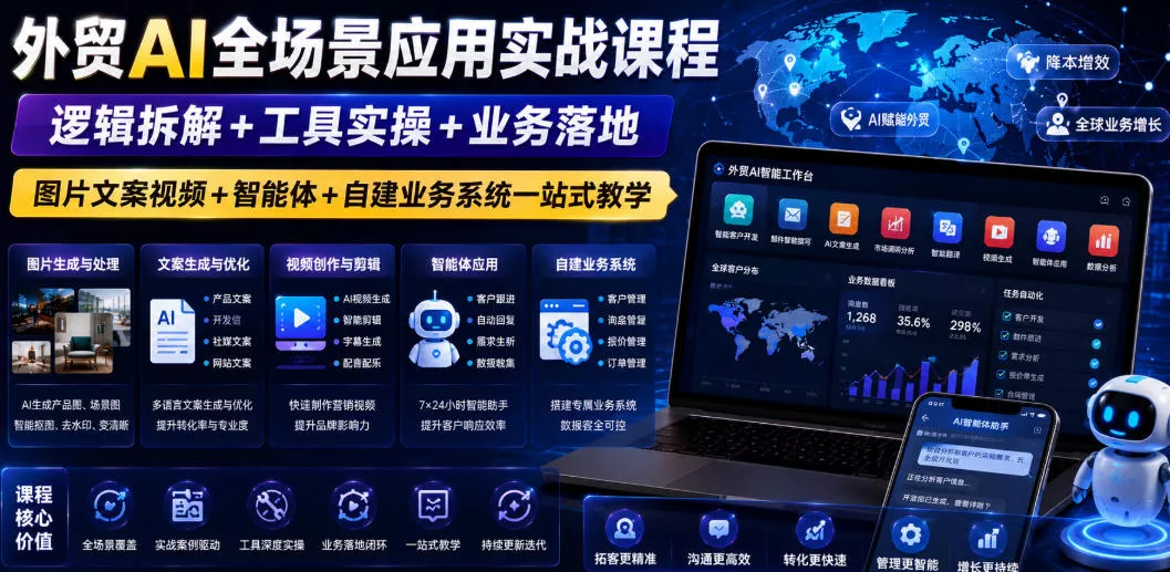 外贸AI全场景应用实战课程｜逻辑拆解+工具实操+业务落地，图片文案视频+智能体+自建业务系统一站式教学 - 网创在线