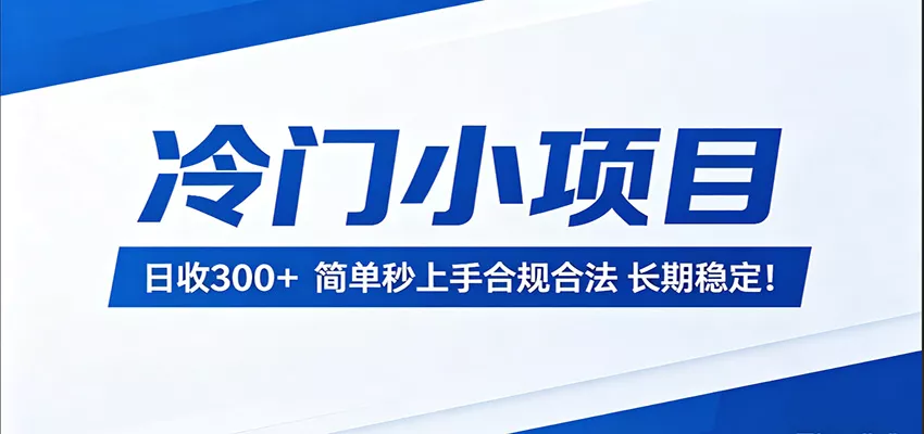 冷门小项目，日收300＋，简单秒上手合规合法，长期稳定！ - 网创在线