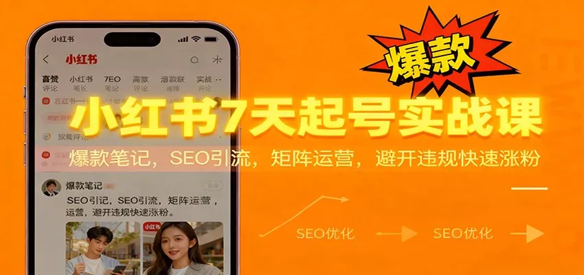 小红书7天起号实战课：爆款笔记，SEO引流，矩阵运营，避开违规快速涨粉 - 网创在线