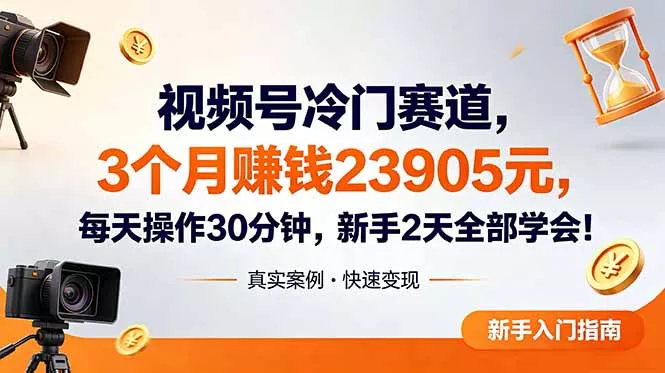 视频号冷门赛道，3个月变现23905元，新手2天学会 每天操作30分钟！ - 网创在线