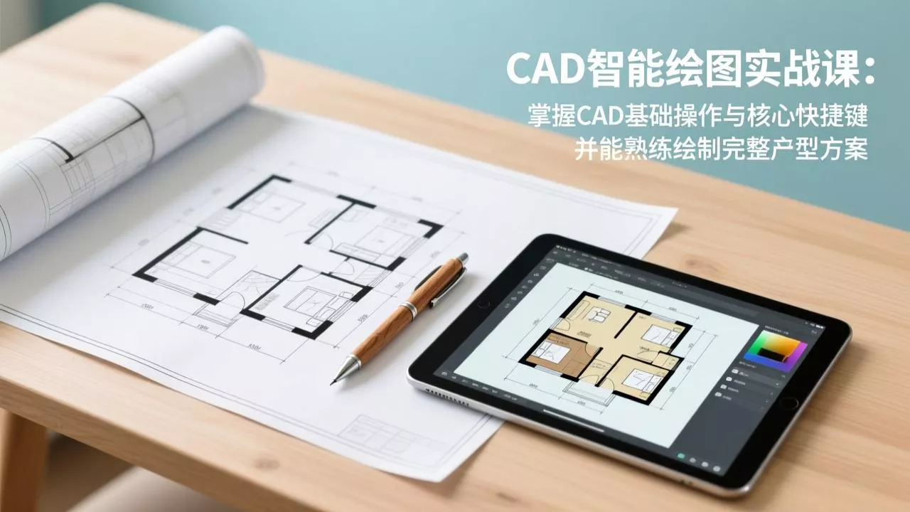 CAD智能绘图实战课：掌握CAD基础操作与核心快捷键，并能熟练绘制完整户型方案 - 网创在线
