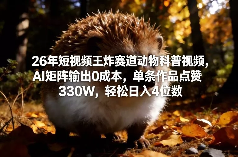 26年短视频王炸赛道动物科普视频，AI矩阵输出0成本，单条作品点赞330W，轻松日入4位数 - 网创在线