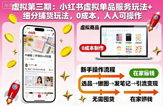 虚拟第三期：小红书虚拟单品服务玩法+细分铺货玩法，0成本，人人可操作(更新) - 网创在线