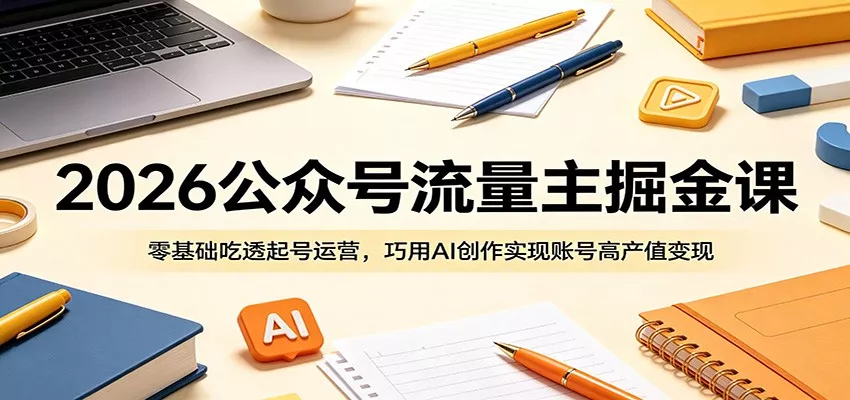 2026公众号流量主掘金课：零基础吃透起号运营，巧用AI创作实现账号高产值变现 - 网创在线