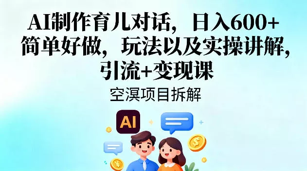 AI制作育儿对话,日入6张+,简单好做,玩法以及实操讲解,引流+变现课