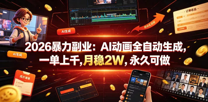 2026暴力副业：AI动画全自动生成，一单上千，月稳2W，永久可做【揭秘】 - 网创在线