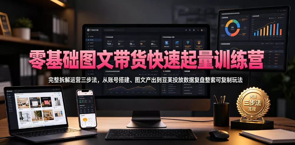 零基础图文带货快速起量训练营，完整拆解运营三步法，从账号搭建、图文产出到豆荚投放数据复盘整套可复制玩法 - 网创在线