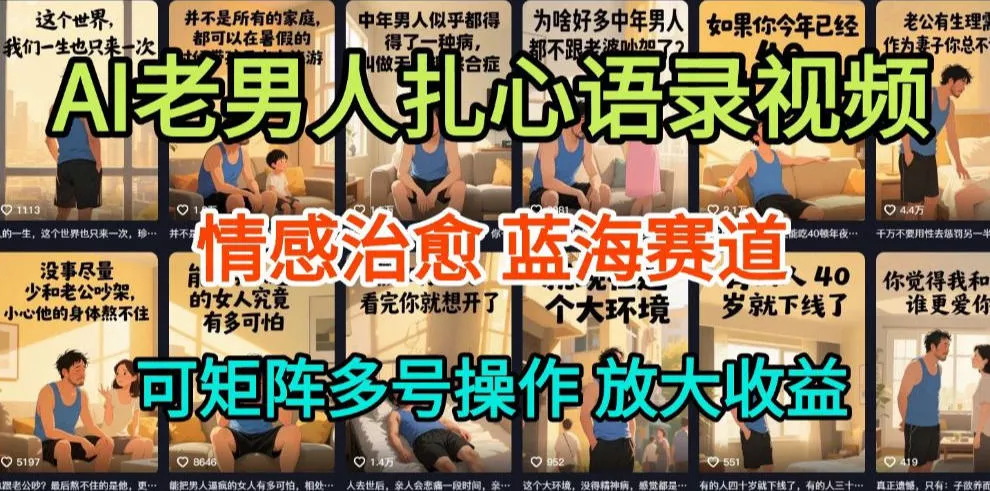 AI制作老男人扎心语录，5分钟一条，操作简单，流量非常大，保姆级教程 - 网创在线